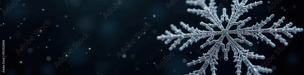 Large snowflake against a dark black background, intricate, delicate Large snowflake against a dark black background, intricate, delicate