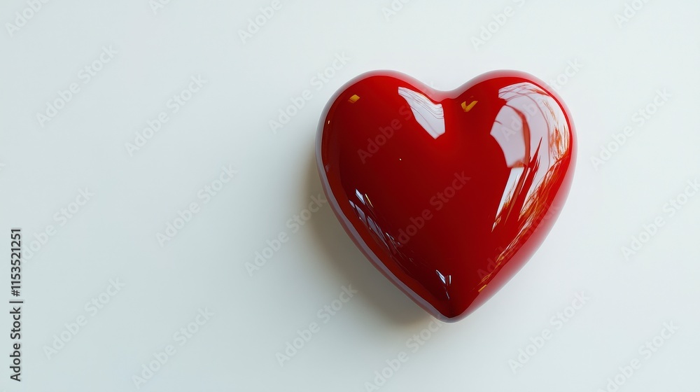 Glossy Red Heart Shape on White Background for Romantic Themes Glossy Red Heart Shape on White Background for Romantic Themes