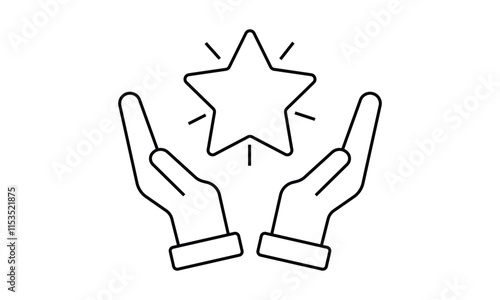 Line sign human hands holding-hugging star symbol, high quality product, experience, outline icon value. EPS10