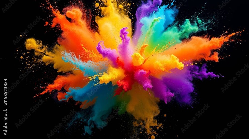 Explosion of Vibrant Colored Powder on Black Background. Explosion of Vibrant Colored Powder on Black Background.