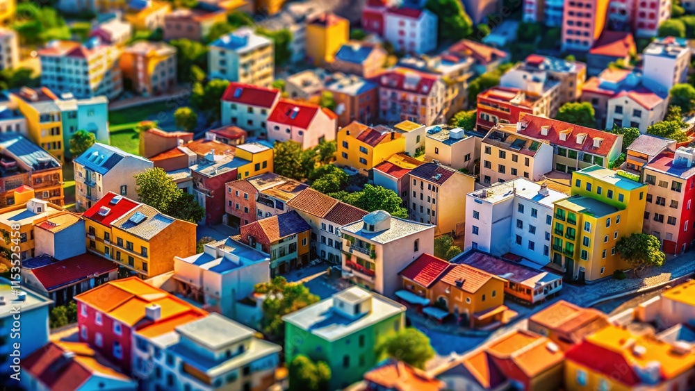 Miniature Geometric Pattern Cityscape, Tilt-Shift Photography