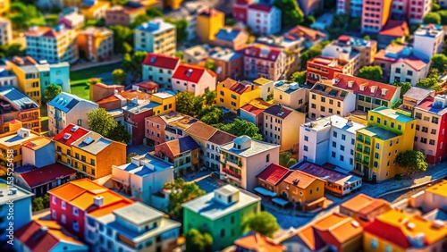 Obraz na płótnie Miniature Geometric Pattern Cityscape, Tilt-Shift Photography w salonie