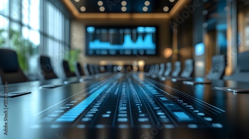 Wallpaper Mural Bright meeting space with professionals reviewing data and charts on a sleek table, 3D rendering Torontodigital.ca