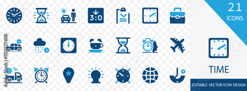 Time solid icon set. containing countdown, hourglass,  alarm, time, clock, timetable and vector design