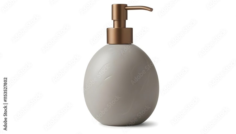 A gray stone soap mockup dispenser with a bronze-colored pump A gray stone soap mockup dispenser with a bronze-colored pump