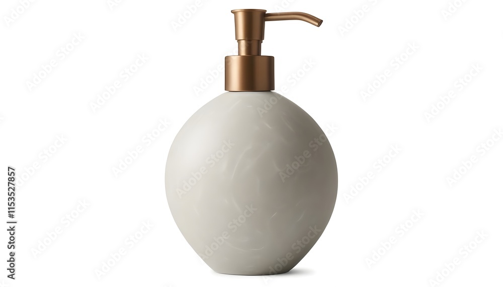 A gray stone soap mockup dispenser with a bronze-colored pump A gray stone soap mockup dispenser with a bronze-colored pump