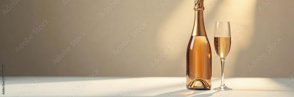 Elegant bottle of champagne on a white surface, champagne, luxury, elegance Elegant bottle of champagne on a white surface, champagne, luxury, elegance