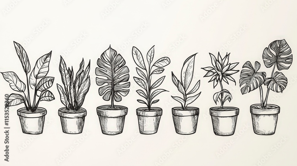 Hand-Drawn Plant Illustrations in Decorative Pots for Nature Lovers Hand-Drawn Plant Illustrations in Decorative Pots for Nature Lovers