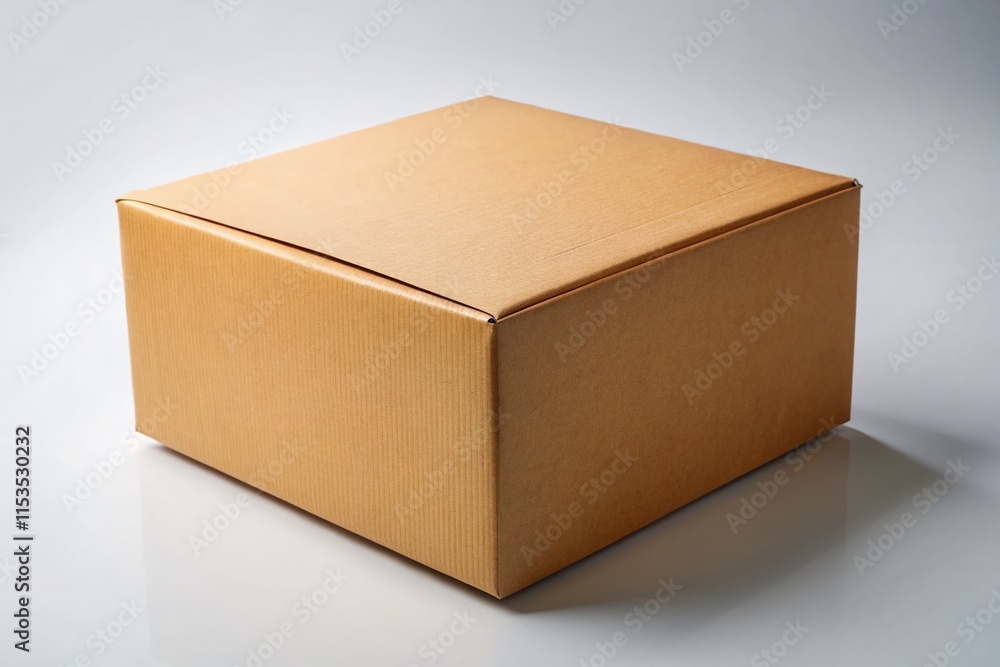 Minimalist Cardboard Shipping Box on Neutral Background - Stock Photo Minimalist Cardboard Shipping Box on Neutral Background - Stock Photo