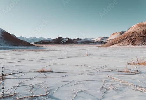 Glacier formed from lagoon water freezing, slowly advancing over time, creating a stunning frozen landscape.
 photo