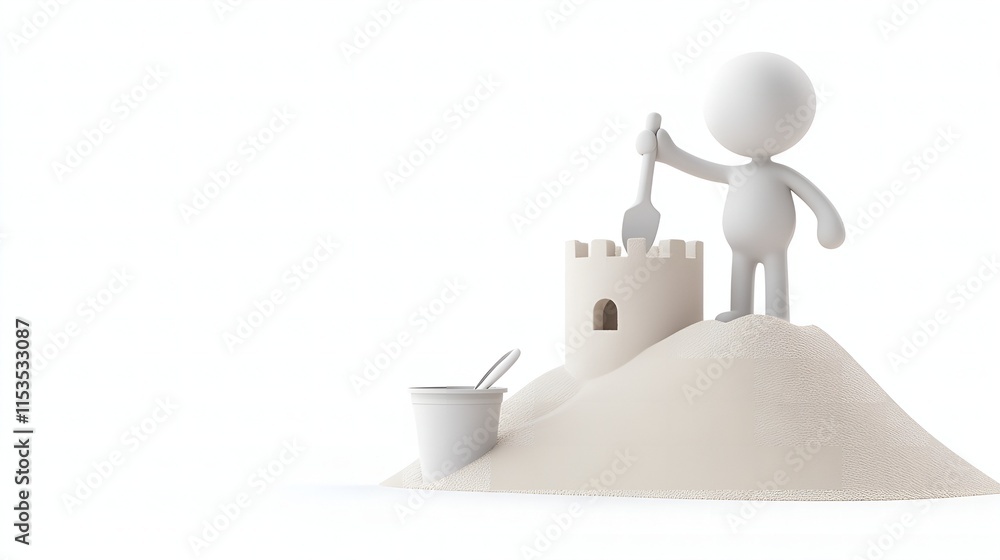 3D Stick Figure Building a Sandcastle 3D Stick Figure Building a Sandcastle