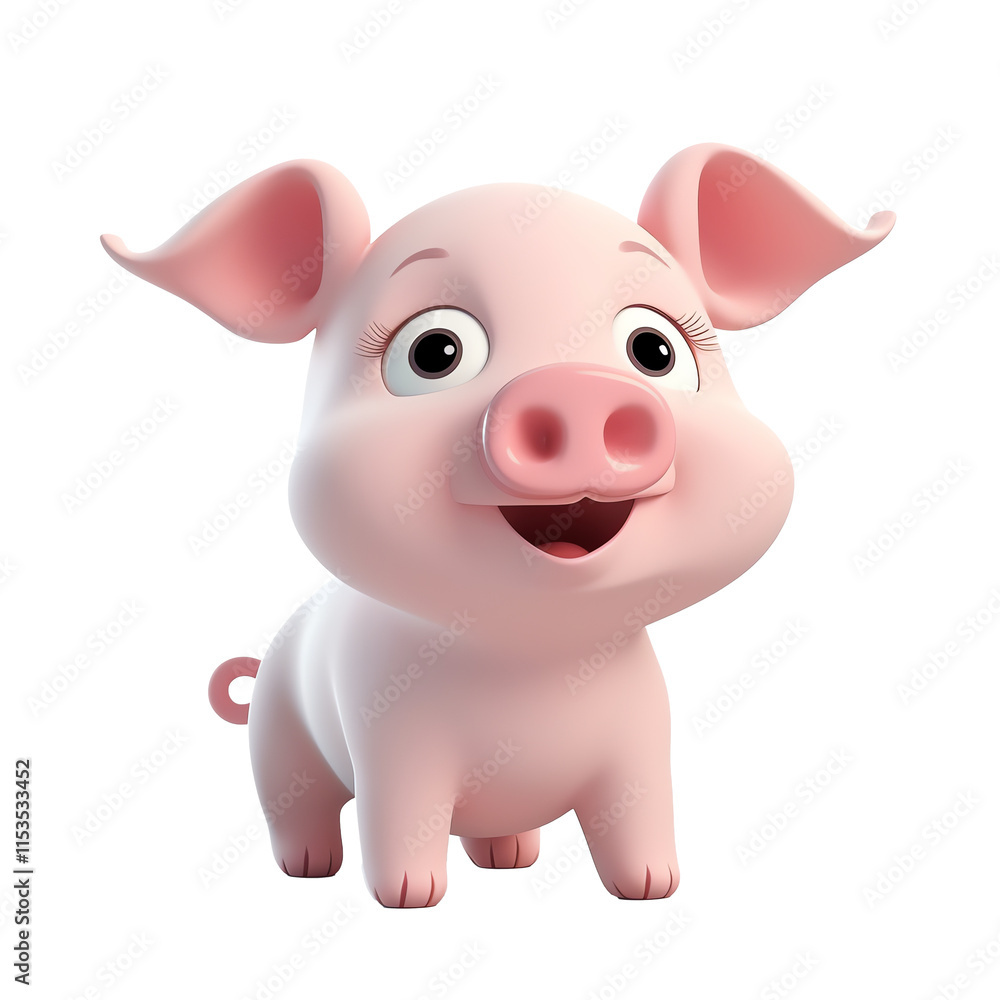 a cartoon pig standing on a white surface a cartoon pig standing on a white surface