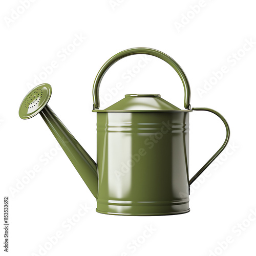 a green watering can on a white background