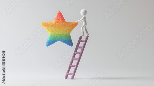 3D Stick Figure Climbing a Ladder photo