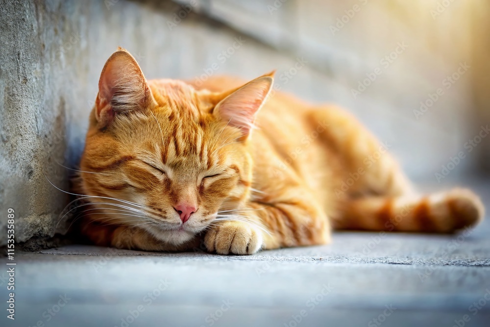Minimalist Orange Cat Napping on Sidewalk - Peaceful Feline Sleep Minimalist Orange Cat Napping on Sidewalk - Peaceful Feline Sleep