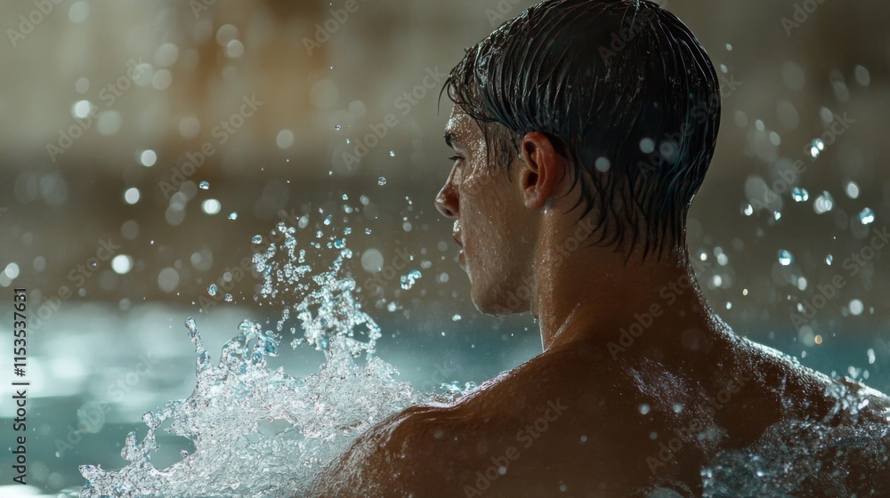 Obraz premium Young Man Relaxing In Water Splashing
