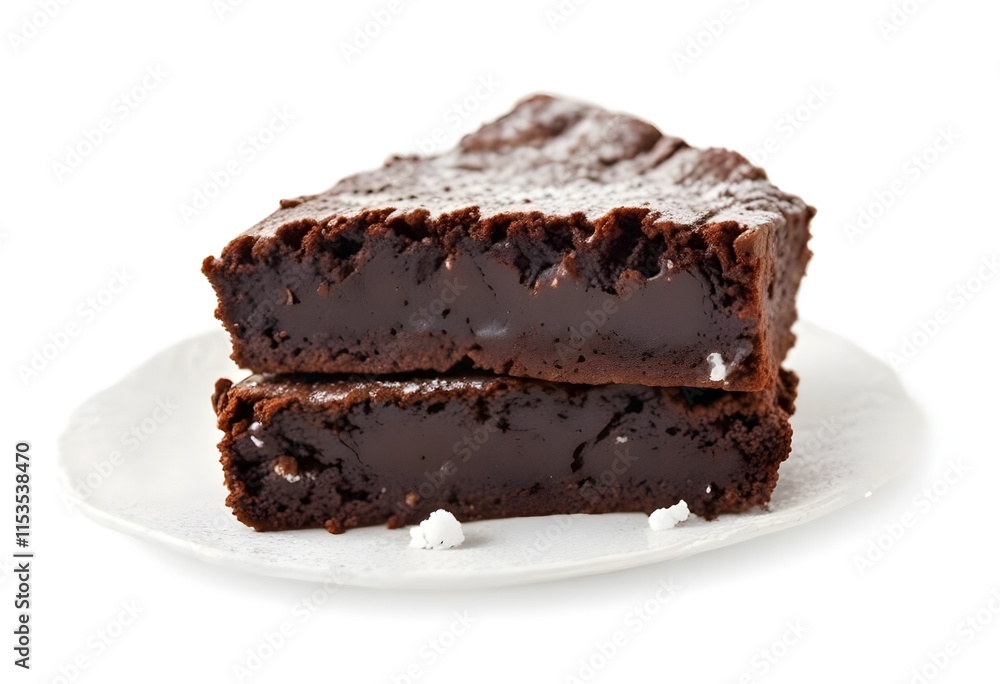 A decadent chocolate brownie with a fudgy center and a dusting of powdered sugar A decadent chocolate brownie with a fudgy center and a dusting of powdered sugar