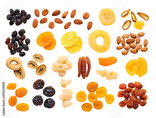a collection of different types of dried fruits