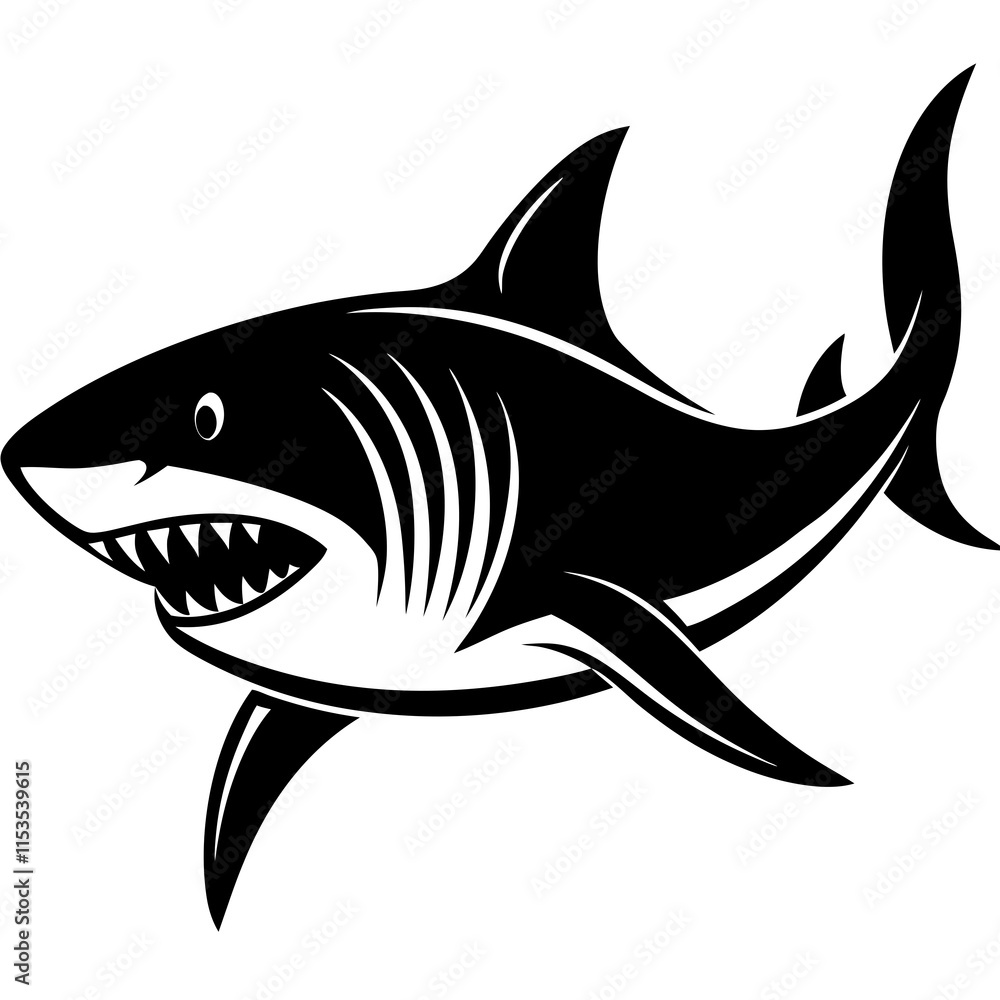 Fototapeta premium Tiger Shark Silhouette On White Background 