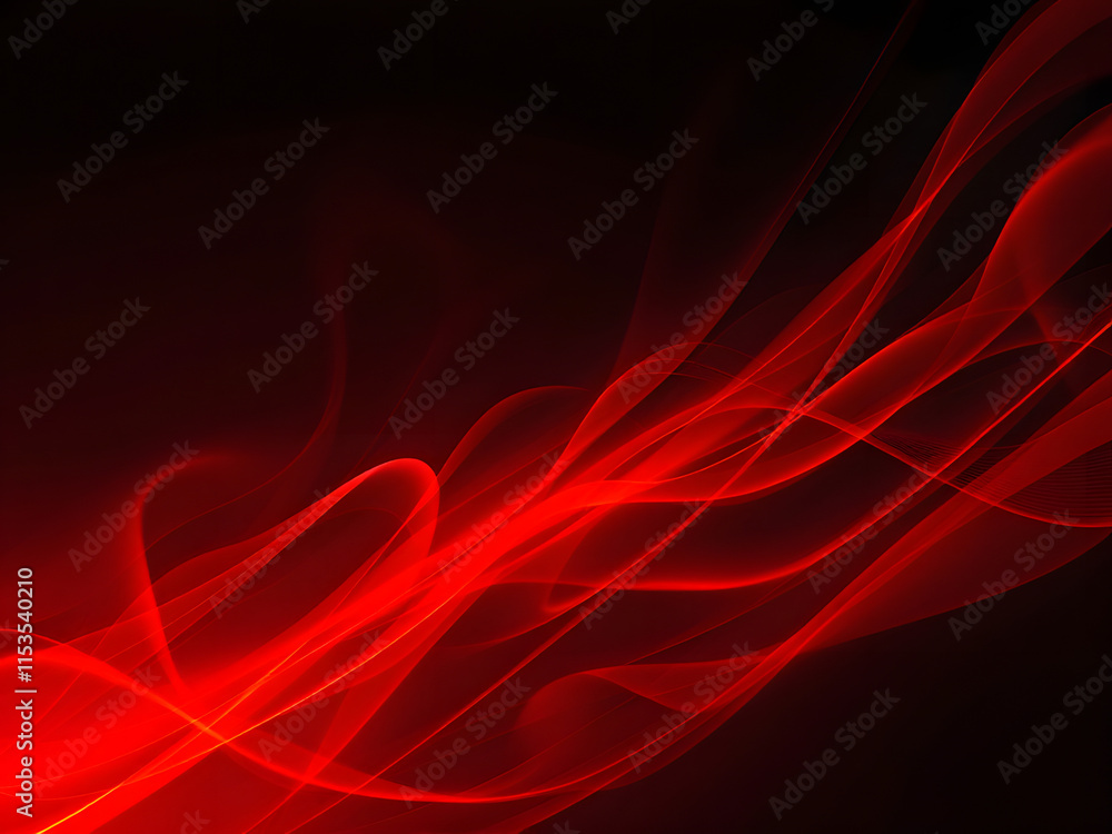 Fototapeta premium Fluid, dynamic, vibrant, red, waves, motion, abstract, energy, flow, glow, dark, contrast, smooth, elegant, futuristic, digital, art, swirls, lines, curves, light, shadow, depth, movement, intensity, 