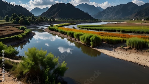 Jinsha river in yunnan panoramic Generative AI photo