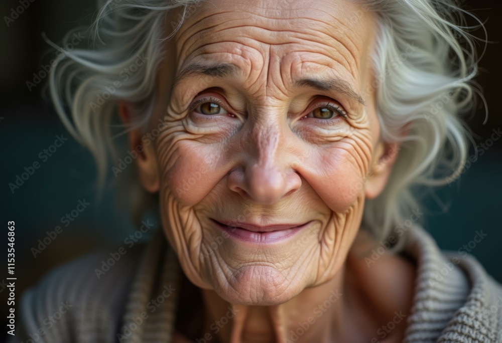 Close-up of a smiling elderly woman with wrinkles and gray hair. Close-up of a smiling elderly woman with wrinkles and gray hair.