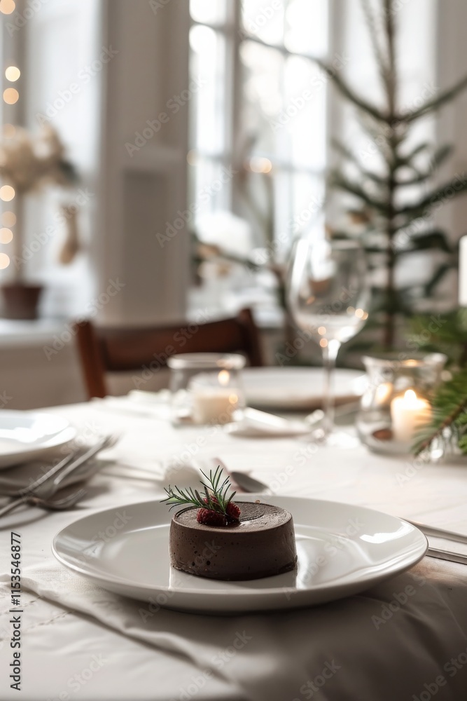 Fototapeta premium Elegant small dessert in a bright minimalist interior
