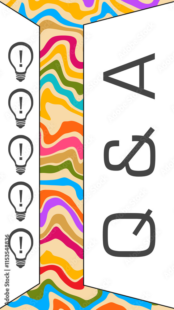 Naklejka premium Q And A - Questions And Answers Colorful Waves Lines Text Brown White Vertical 