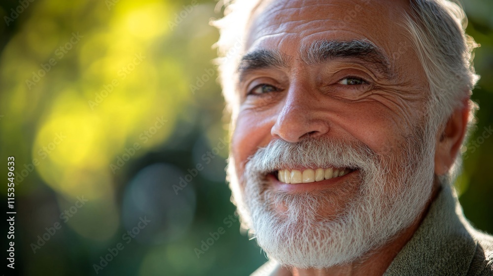 Happy Elderly Man Smiling Outdoors in Sunlight Happy Elderly Man Smiling Outdoors in Sunlight