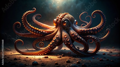 Wallpaper Mural Mysterious Cephalopod:  An Octopus in Shadowy Black Ink Torontodigital.ca