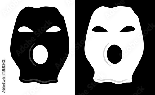 Vector isolated balaclava thief hat or mask with holes for eyes and mouth colorless black and white line silhouette shadow,isolated white background design element