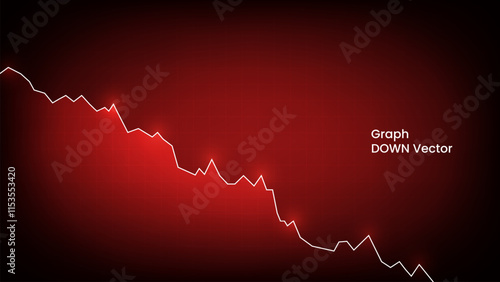 Stock Market Crash Illustration with Decreasing Graph Going Down. decreasing graph and arrow on red background.
