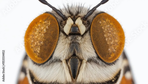 Detailed close-up of a fly's compound eyes.