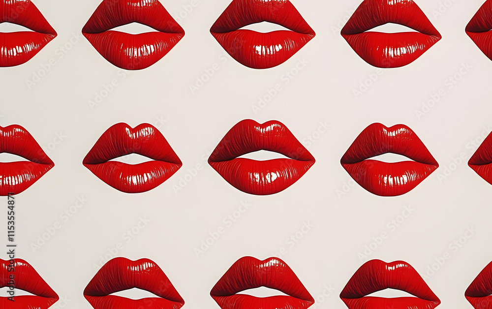 Obraz premium Seamless pattern of red lips on white background.