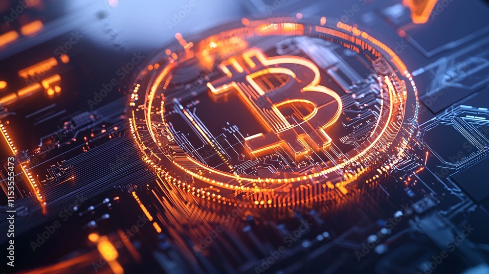 Consumer Trends and Technology Trend Concept. Digital Cryptocurrency Concept with Bitcoin Sign