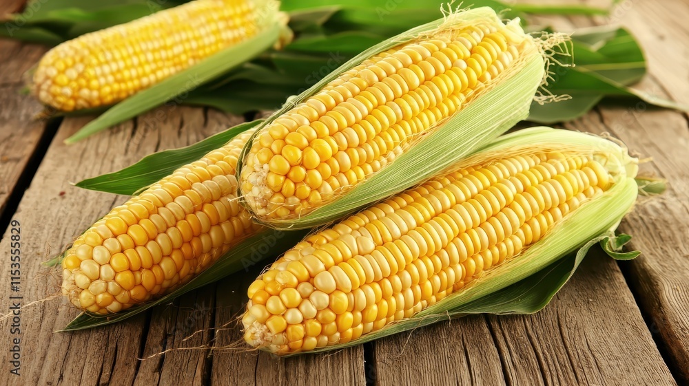 Fresh Organic Corn on the Cob Farm Fresh Produce Rustic Wooden Background Fresh Organic Corn on the Cob Farm Fresh Produce Rustic Wooden Background