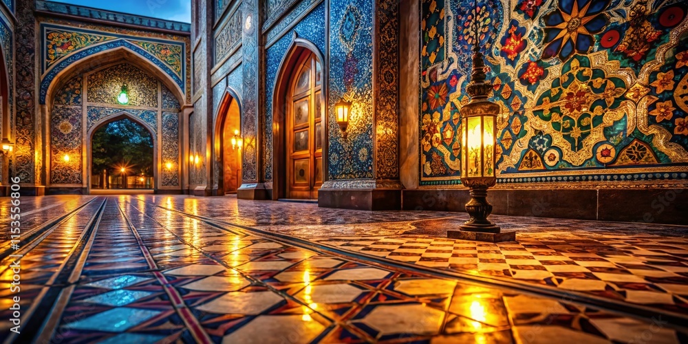 Obraz premium Night Photography: Luminous Tiles, Glowing Patterns, Illuminated Mosaic