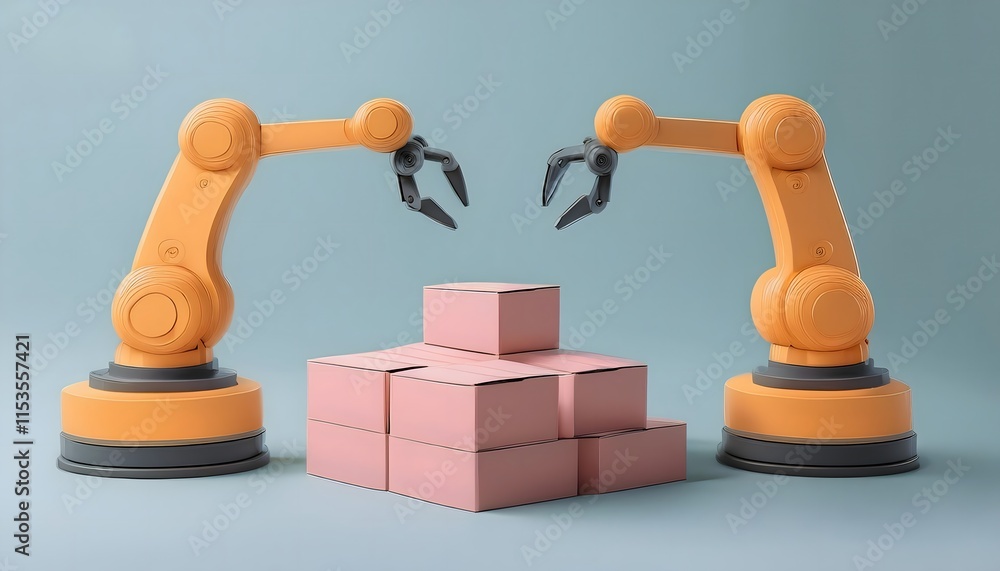 Future Consumer and technology concept: Advanced supply chain, robotic arms sorting packages in a warehouse. Future Consumer and technology concept: Advanced supply chain, robotic arms sorting packages in a warehouse.