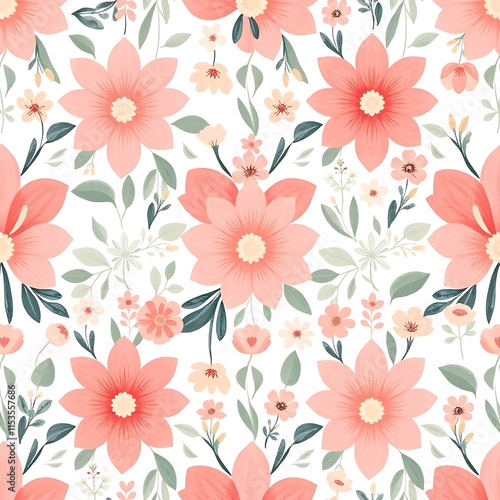 Wallpaper Mural Floral Delight: A delicate and cheerful seamless pattern featuring a vibrant pink floral motif, perfect for adding a touch of charm and elegance to your designs.   Torontodigital.ca