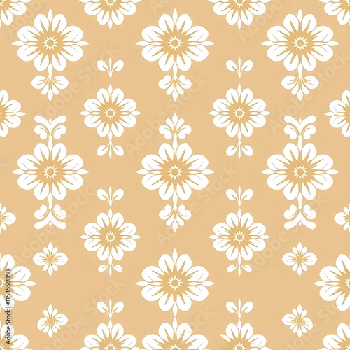 Beige Floral Damask Pattern: Elegant and timeless, this seamless pattern features a classic damask design in soft beige and white, perfect for adding a touch of sophistication to any project.  