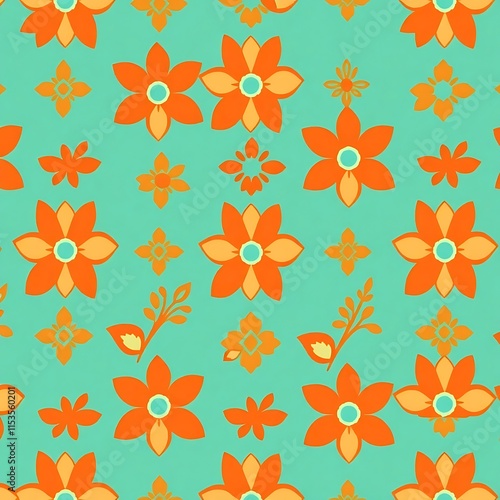 Wallpaper Mural Seamless Teal and Orange Floral Pattern  Torontodigital.ca