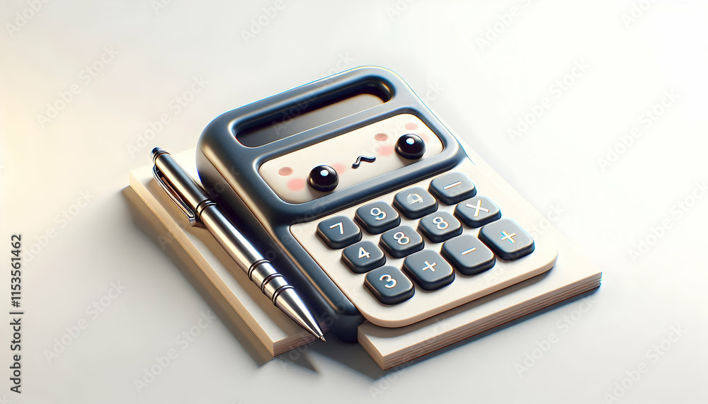 3D Glossy Calculator Pen Plain Desk Copy Space Home Office Productivity Natural Light 3D Glossy Calculator Pen Plain Desk Copy Space Home Office Productivity Natural Light