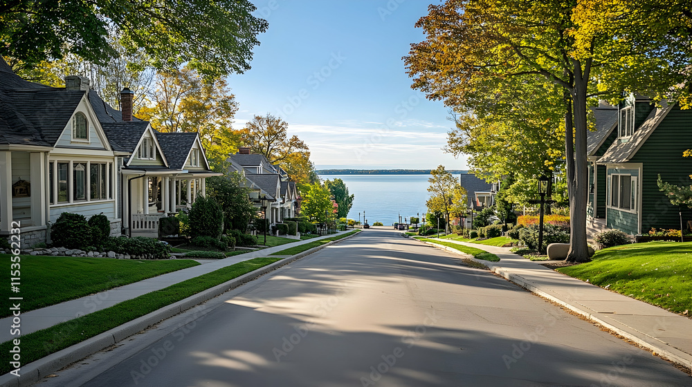 custom made wallpaper toronto digitalPicturesque lakeside street in Lake Geneva Wisconsin with classic cottages and scenic water views