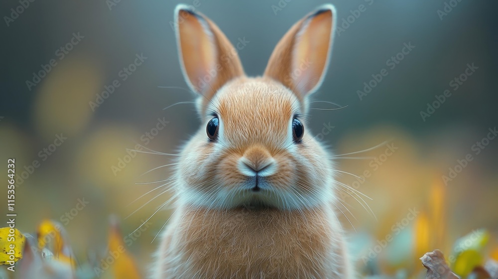 Fototapeta premium Adorable Rabbit Close-Up in Autumn Surroundings. Generative AI