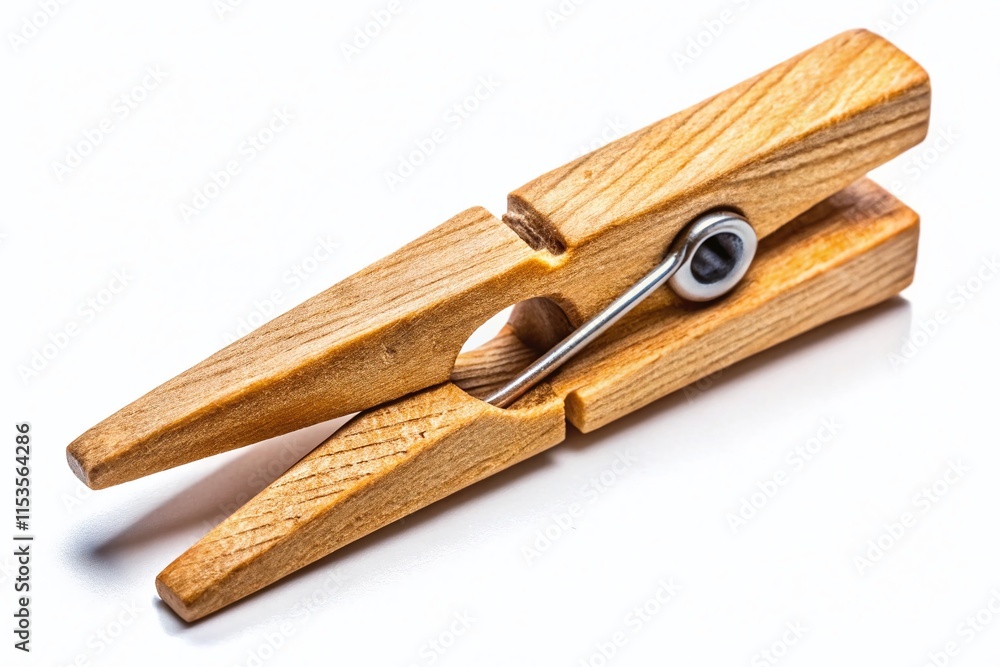 Panoramic Close-up of a Single Wooden Clothes Pin Isolated on White Background Panoramic Close-up of a Single Wooden Clothes Pin Isolated on White Background