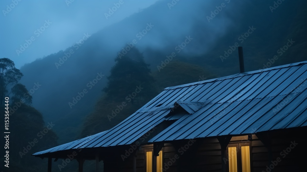 Misty Mountain Cabin at Dusk: A Tranquil Retreat in the Woods Misty Mountain Cabin at Dusk: A Tranquil Retreat in the Woods
