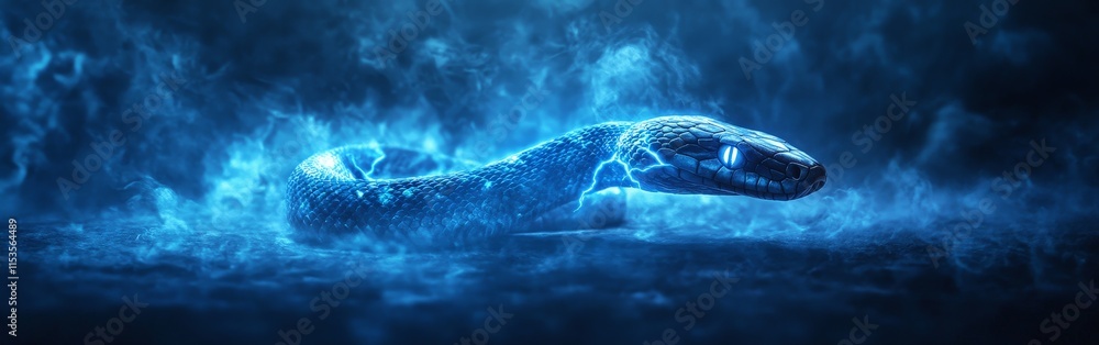 Electric Snake Coiled in a Glowing Mystical Scene Electric Snake Coiled in a Glowing Mystical Scene