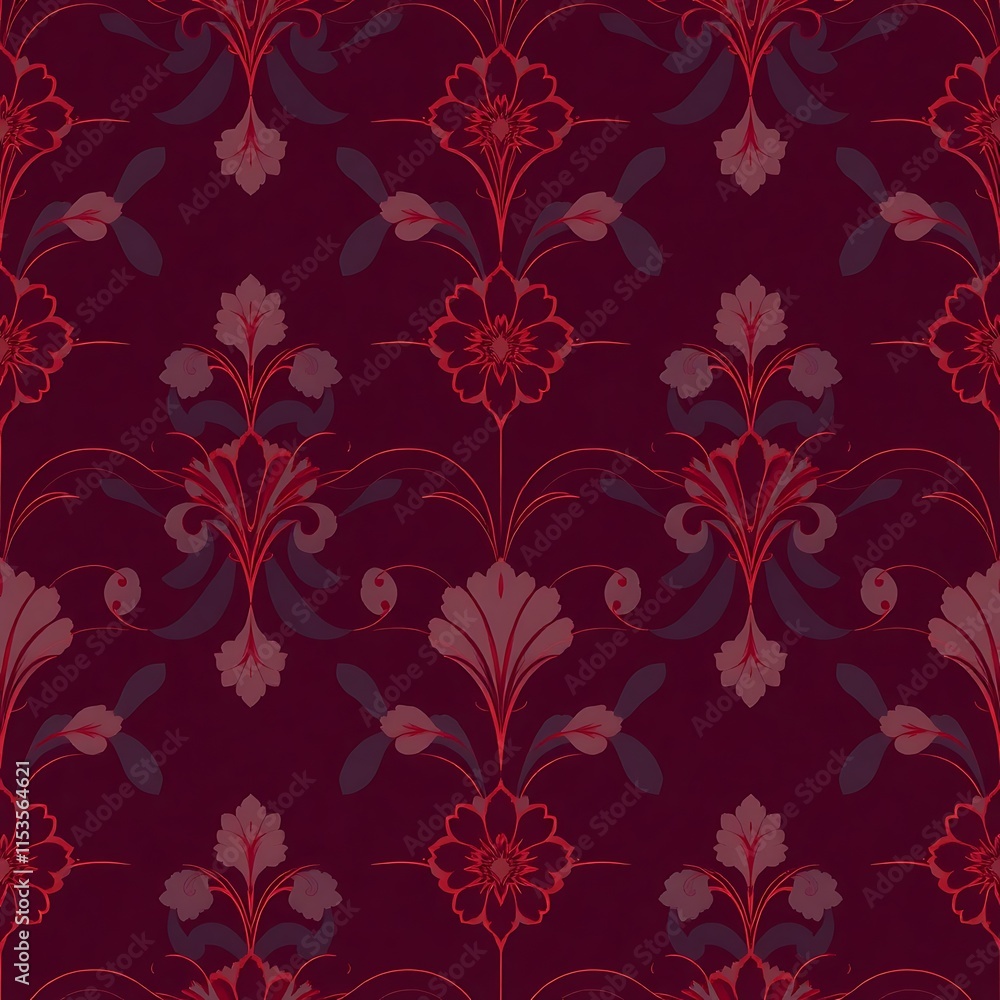 Obraz premium Crimson Floral Damask Pattern