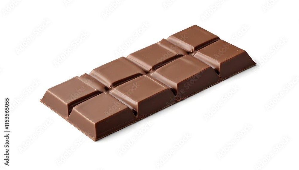 A close-up view of a milk chocolate bar with several rectangular segments A close-up view of a milk chocolate bar with several rectangular segments