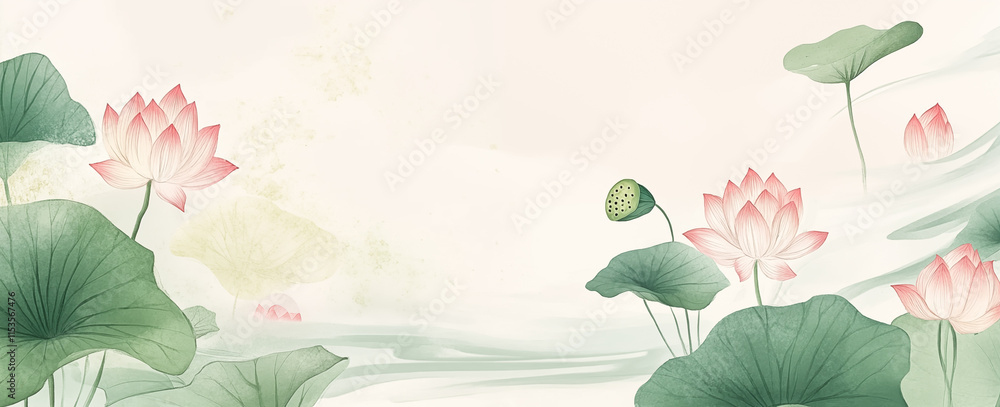 Fototapeta premium Chinese ink lotus illustration background 